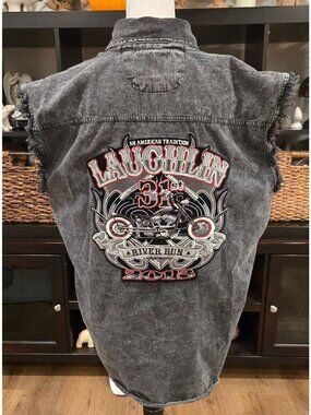 Vintage Biker's Club 2013 Laughlin River Run 31st Anniversary Denim Biker Vest L